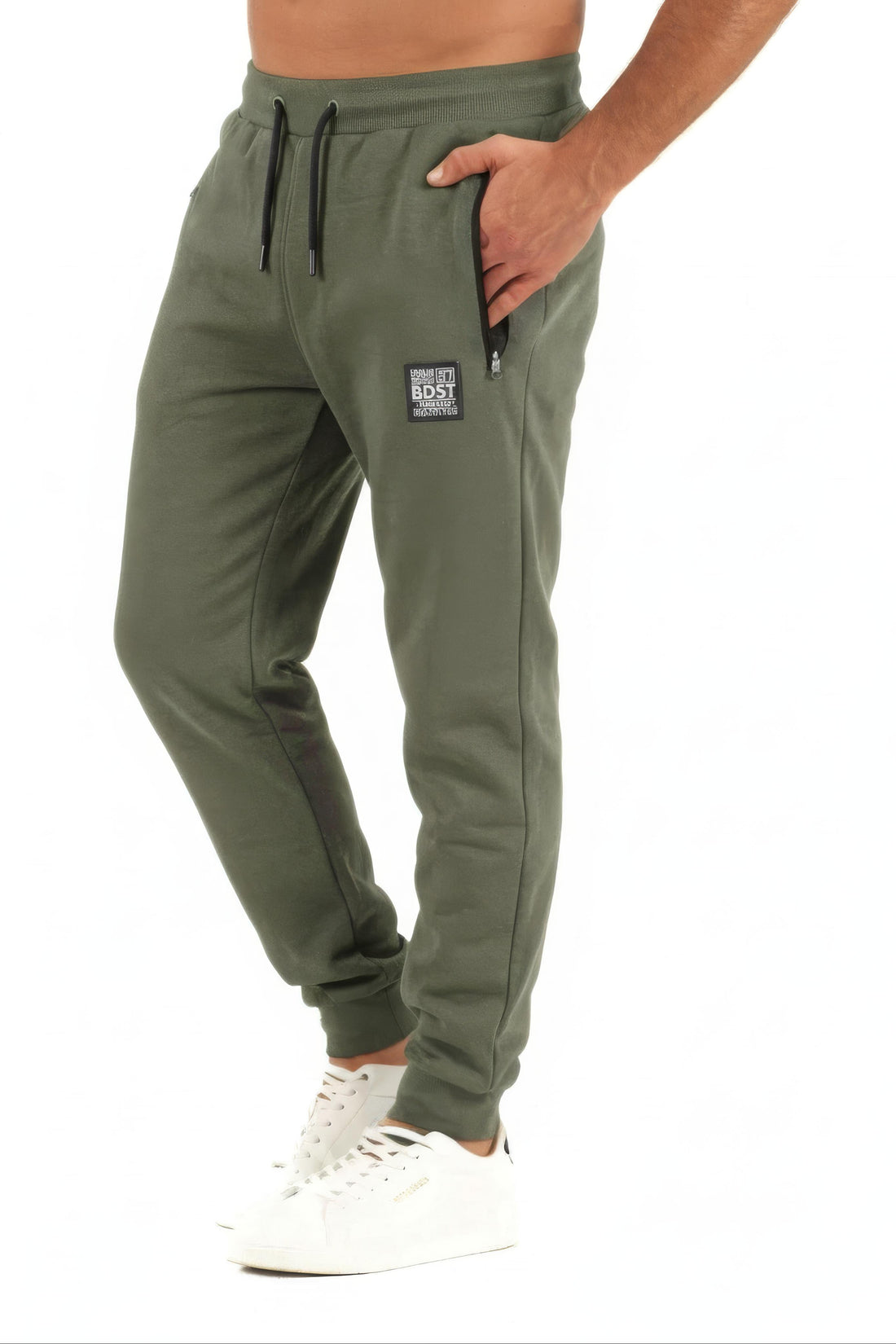 Ανδρικό παντελόνι λάστιχο τρίκλωνο χωρίς χνούδι (Χακί)