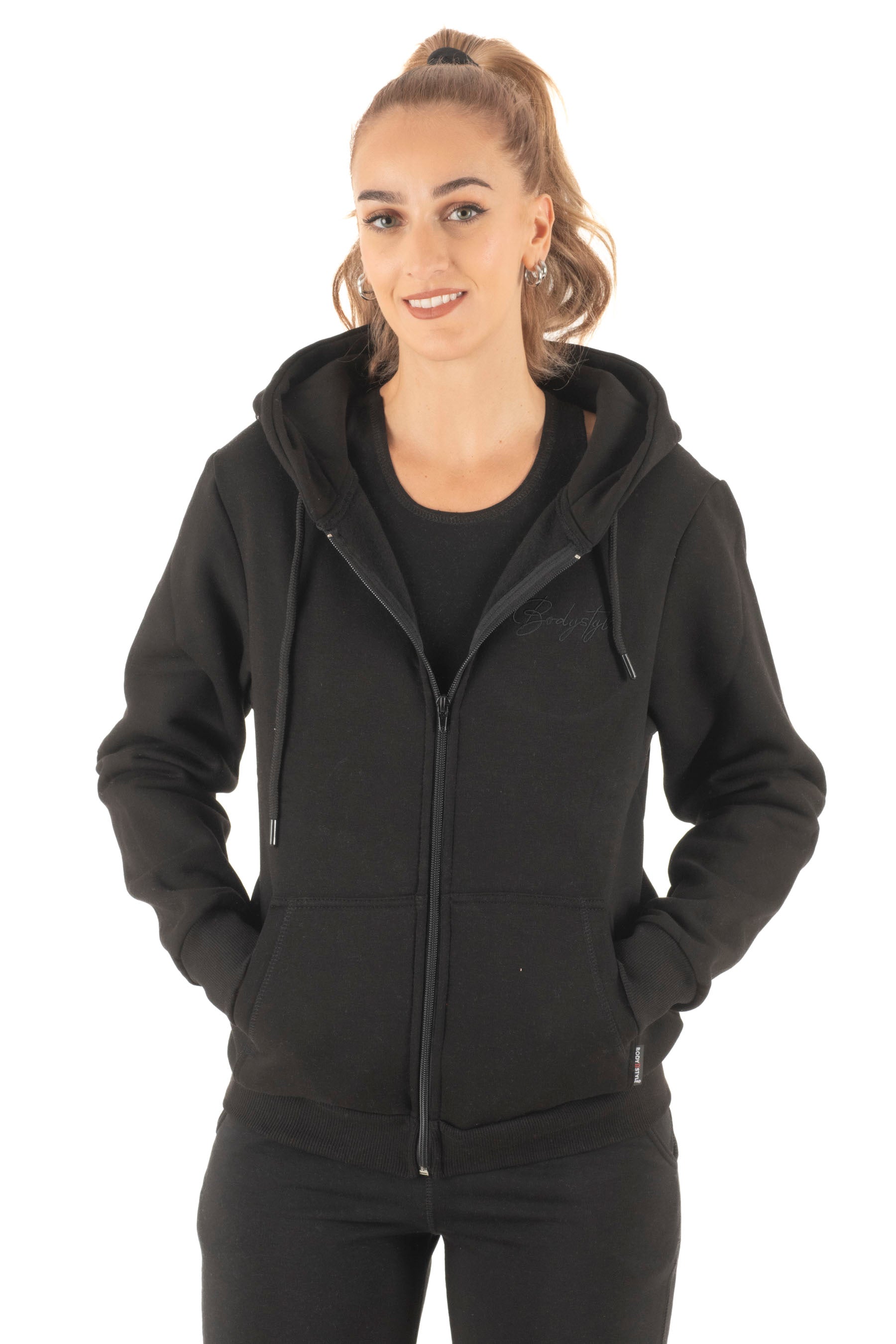 Γυναικεία ζακέτα με κουκούλα φούτερ (Μαύρο)