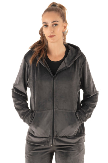 Γυναικεία ζακέτα βελουτέ με κουκούλα