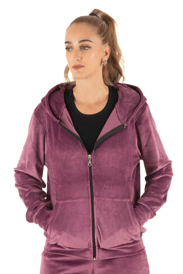 Γυναικεία ζακέτα βελουτέ με κουκούλα