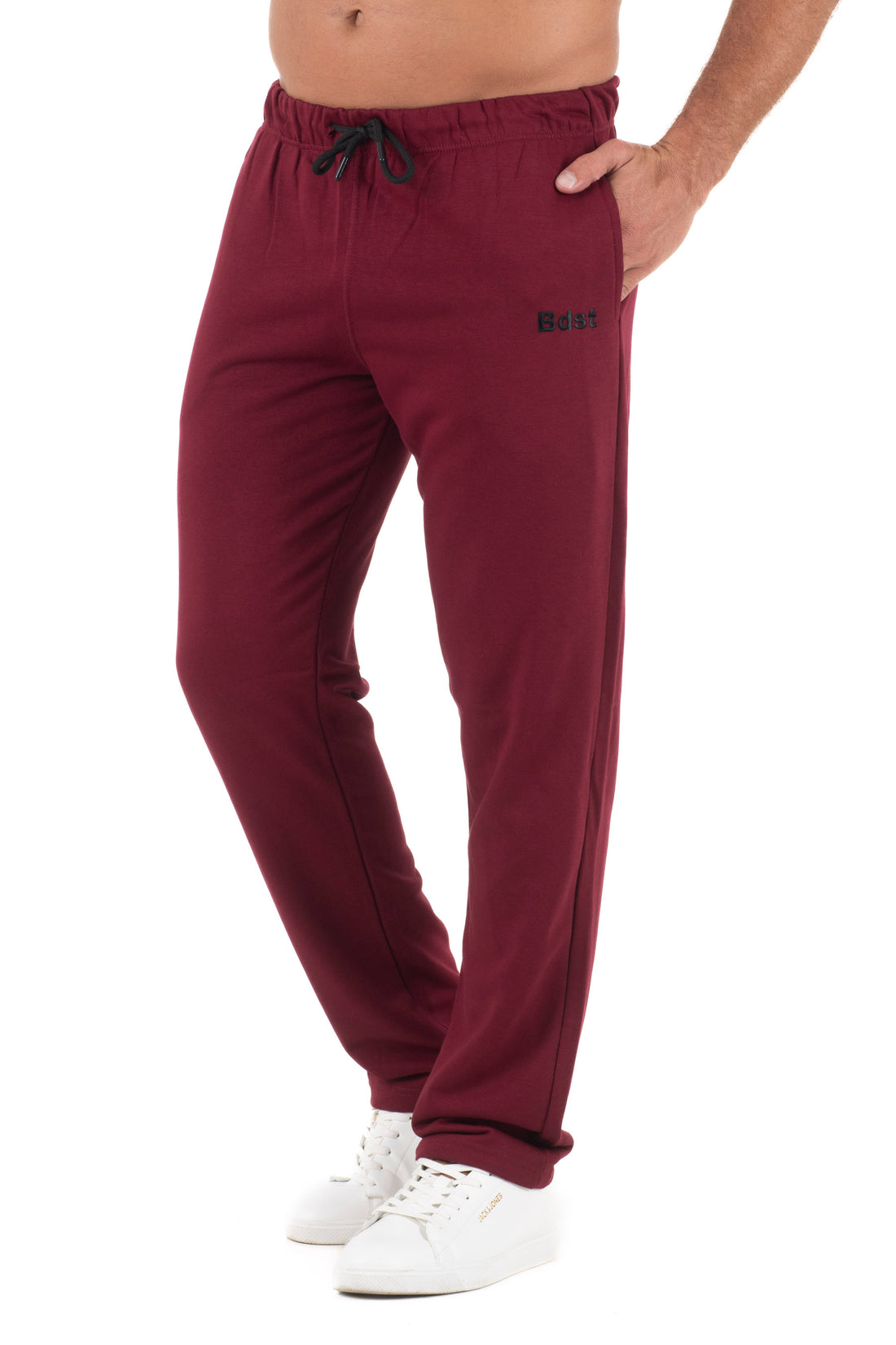 Ανδρικό παντελόνι φόρμας ίσιο τρίκλωνο χωρίς χνούδι (Μπορντό)
