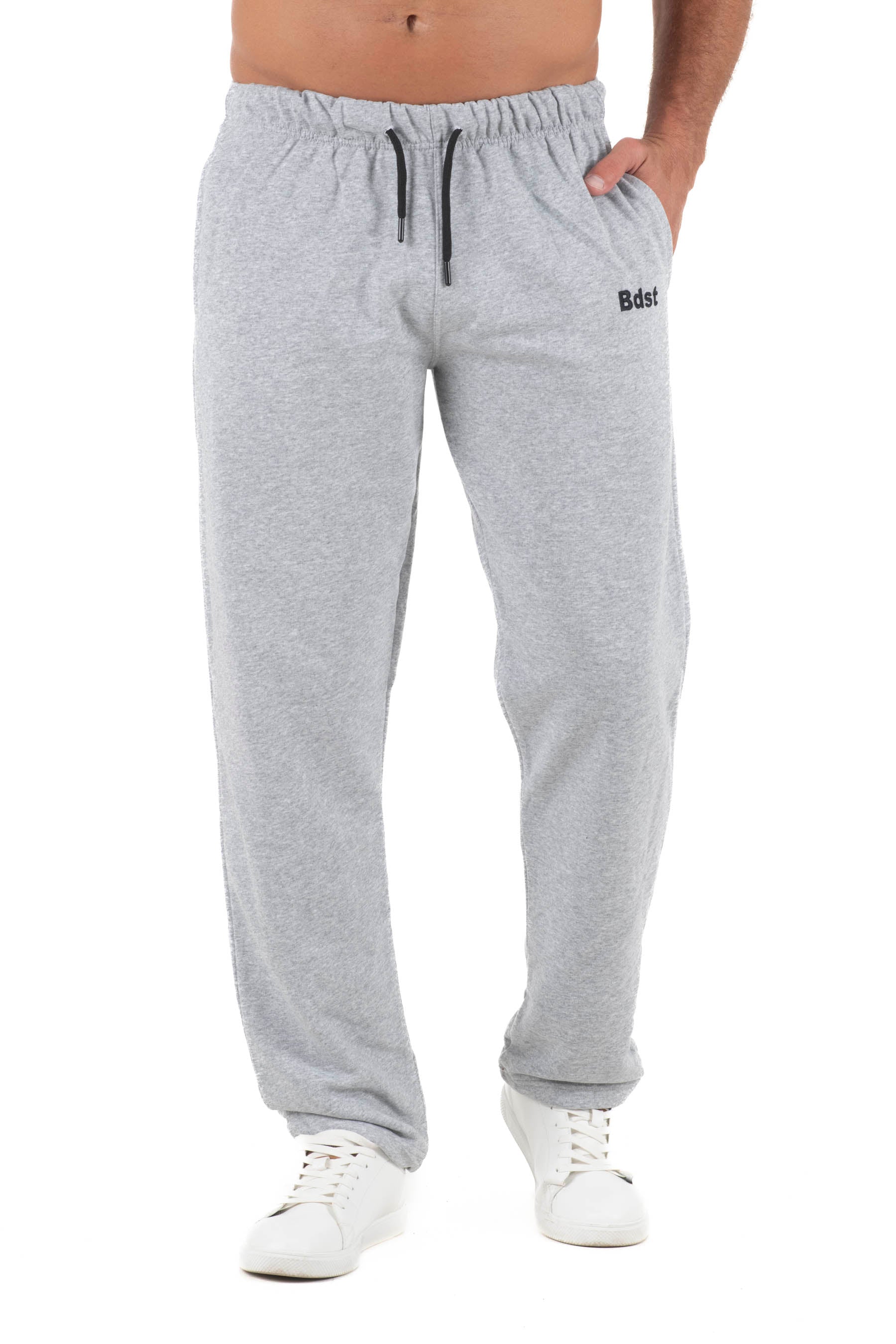 Ανδρικό παντελόνι φόρμας ίσιο τρίκλωνο χωρίς χνούδι (Γκρι)