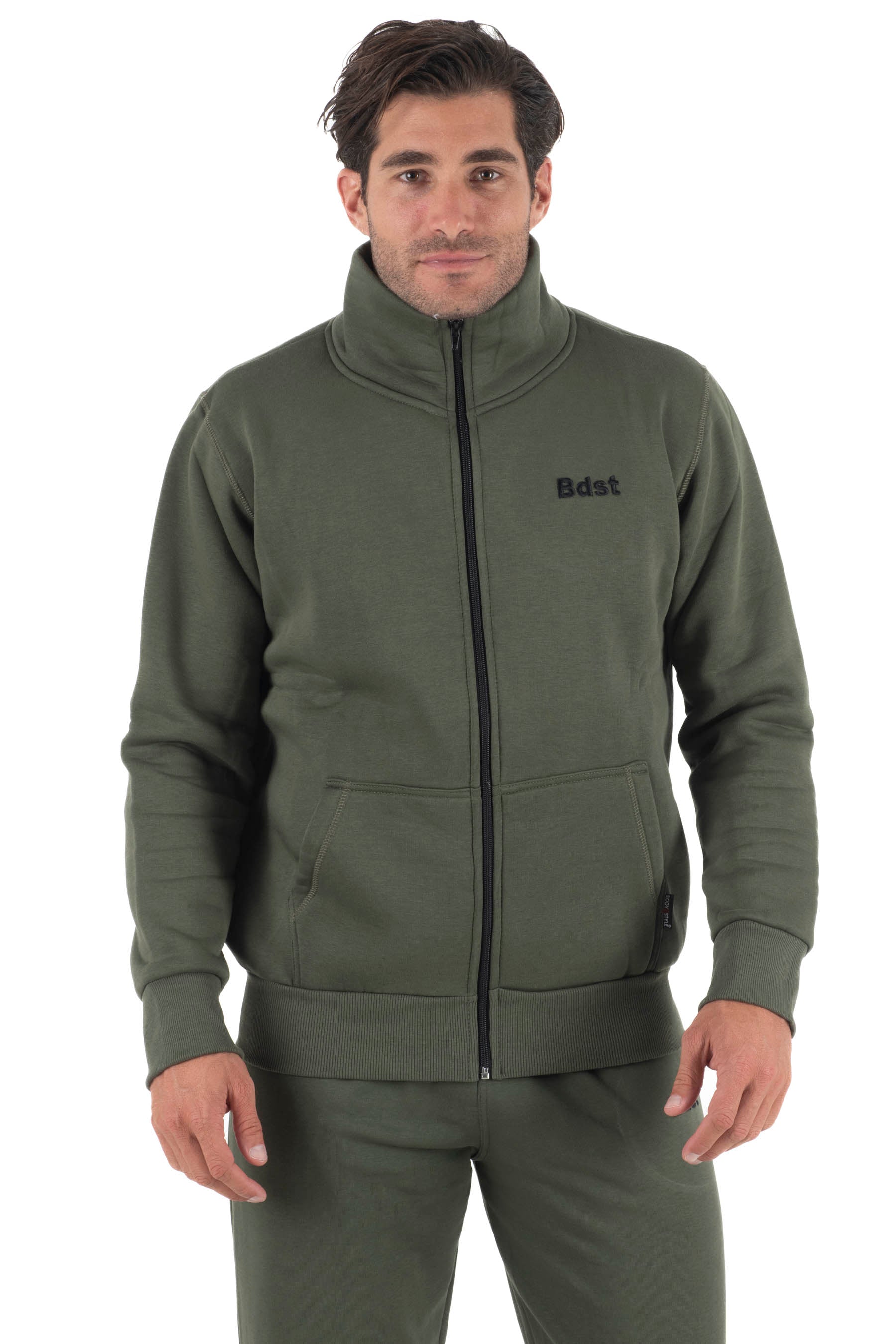 Ανδρική ζακέτα γιακά φούτερ τρίκλωνη (Χακί)