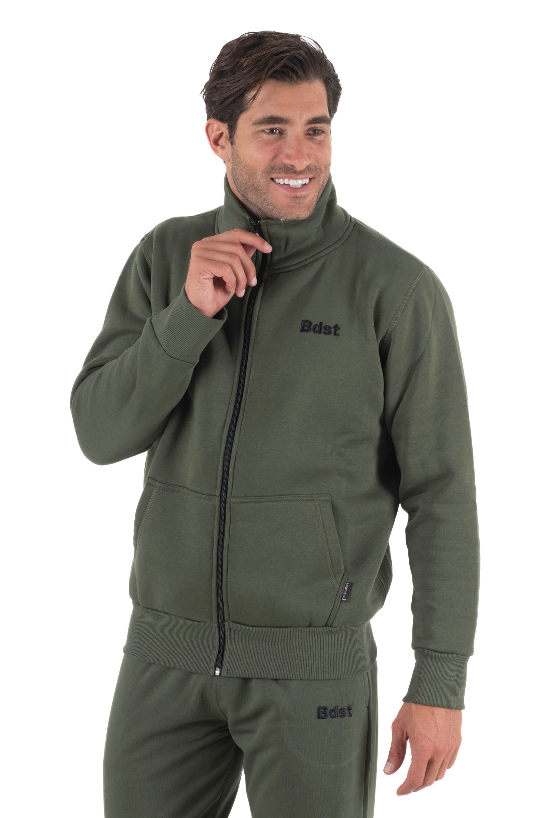 Ανδρική ζακέτα γιακά φούτερ τρίκλωνη (Χακί)