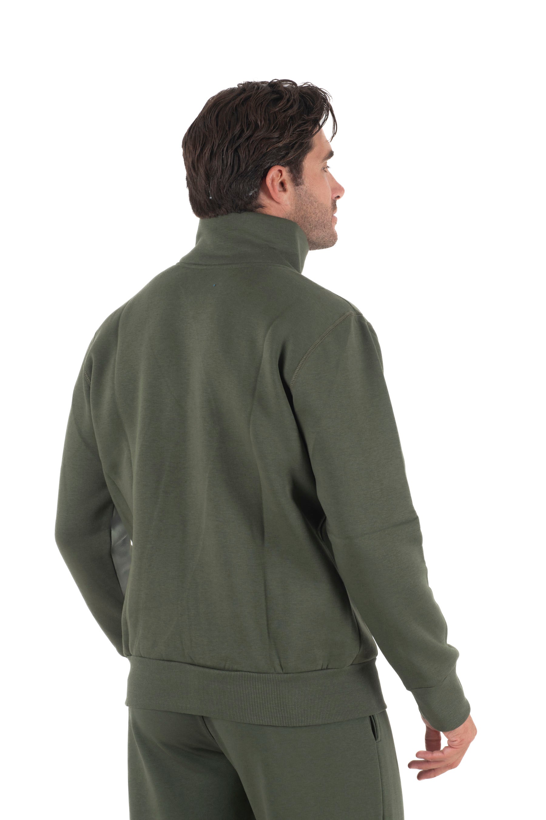 Ανδρική ζακέτα γιακά φούτερ τρίκλωνη (Χακί)