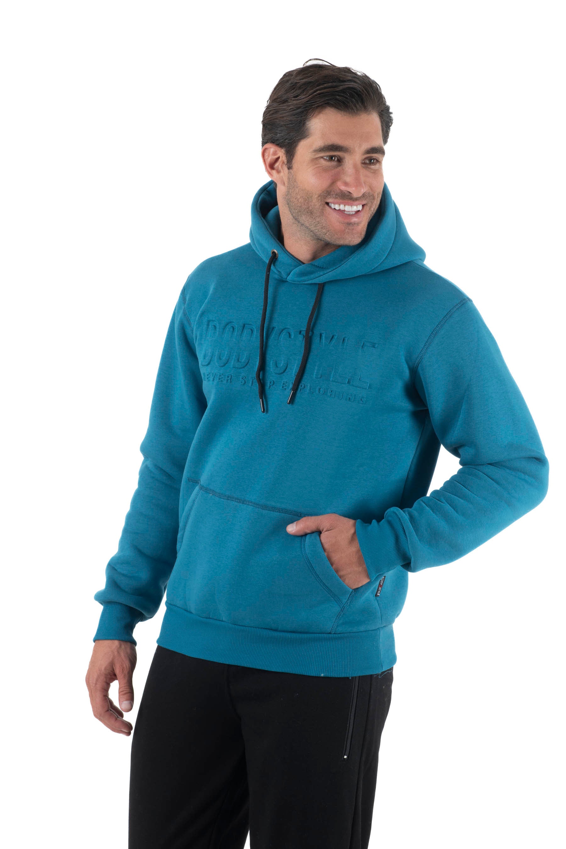 Ανδρική μπλούζα φούτερ με κουκούλα με στάμπα 3D (Πετρόλ)