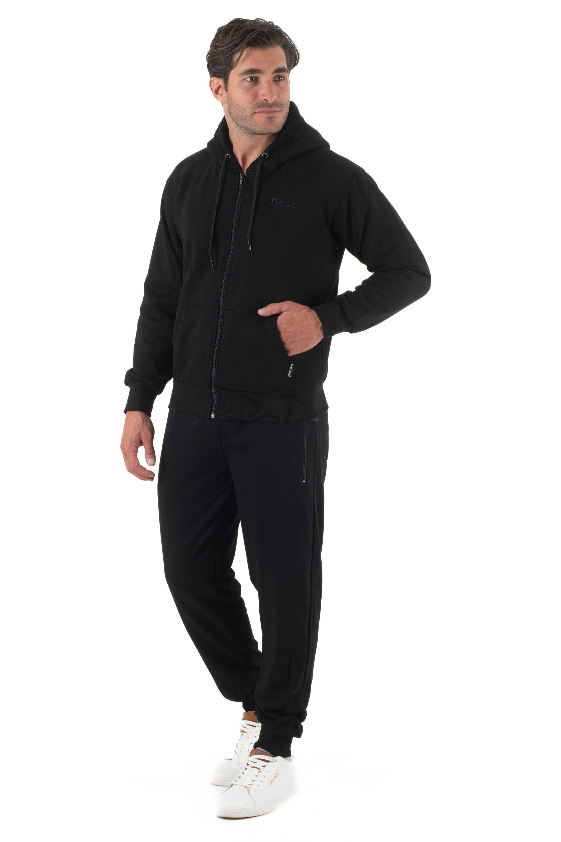 Ανδρική ζακέτα φούτερ με κουκούλα τρίκλωνη (Μαύρο)