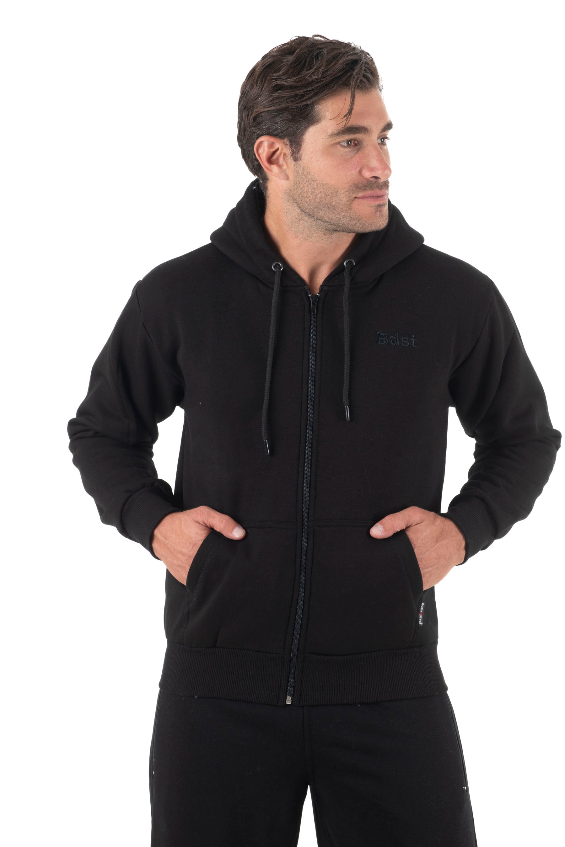 Ανδρική ζακέτα φούτερ με κουκούλα τρίκλωνη (Μαύρο)