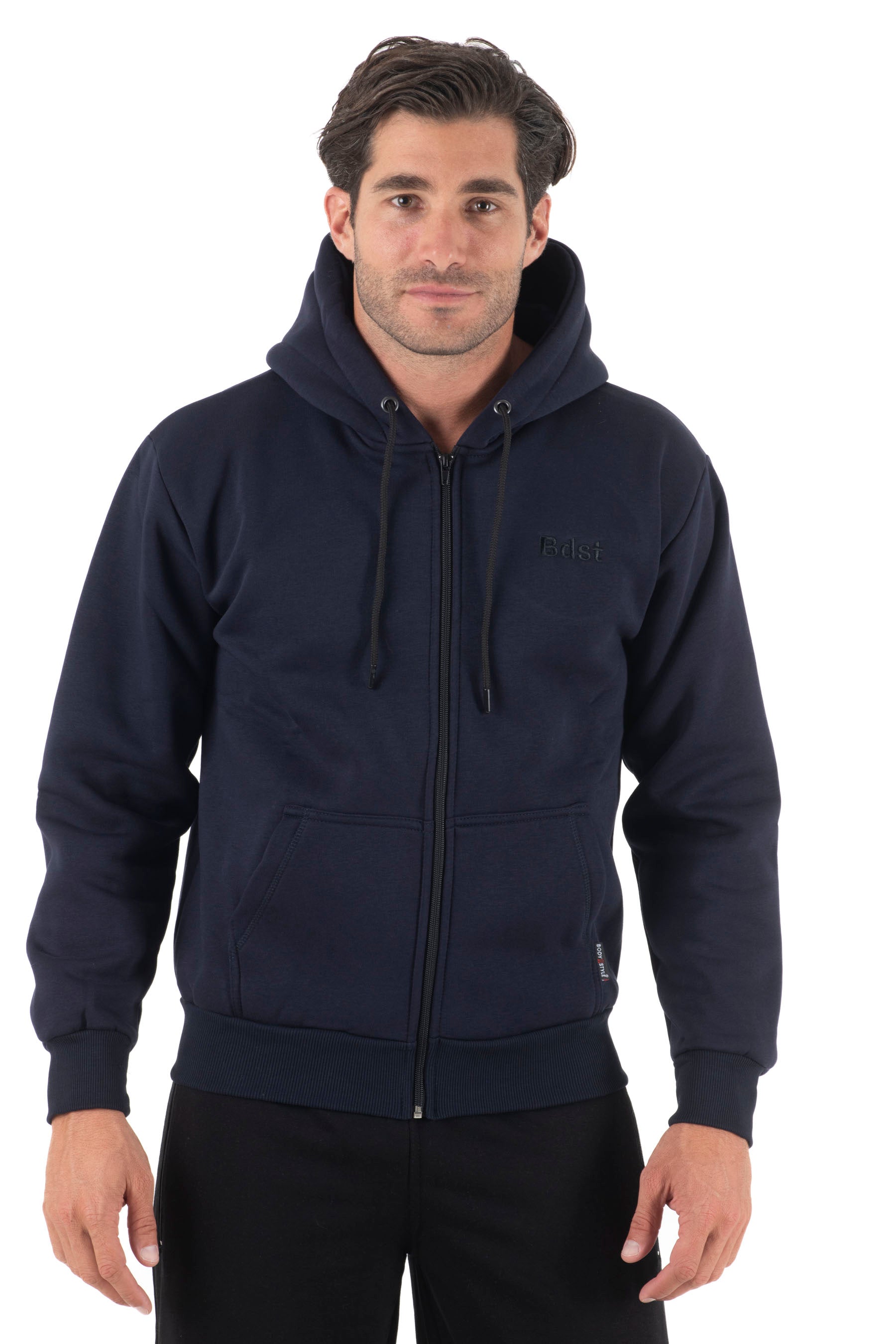 Ανδρική ζακέτα φούτερ με κουκούλα τρίκλωνη (Σκούρο μπλε)