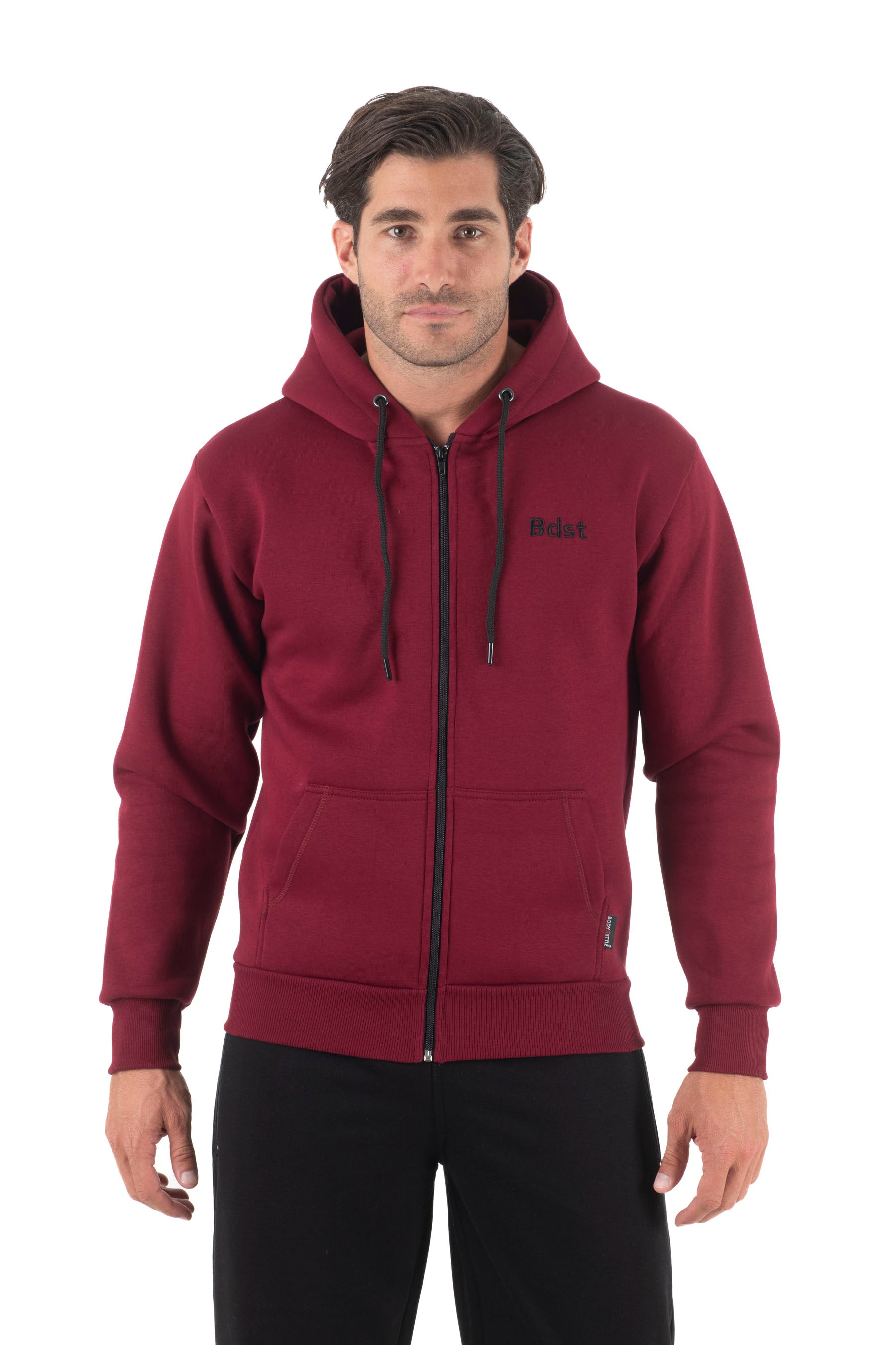Ανδρική ζακέτα φούτερ με κουκούλα τρίκλωνη (Μπορντό)
