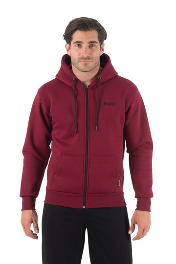 Ανδρική ζακέτα φούτερ με κουκούλα τρίκλωνη (Μπορντό)