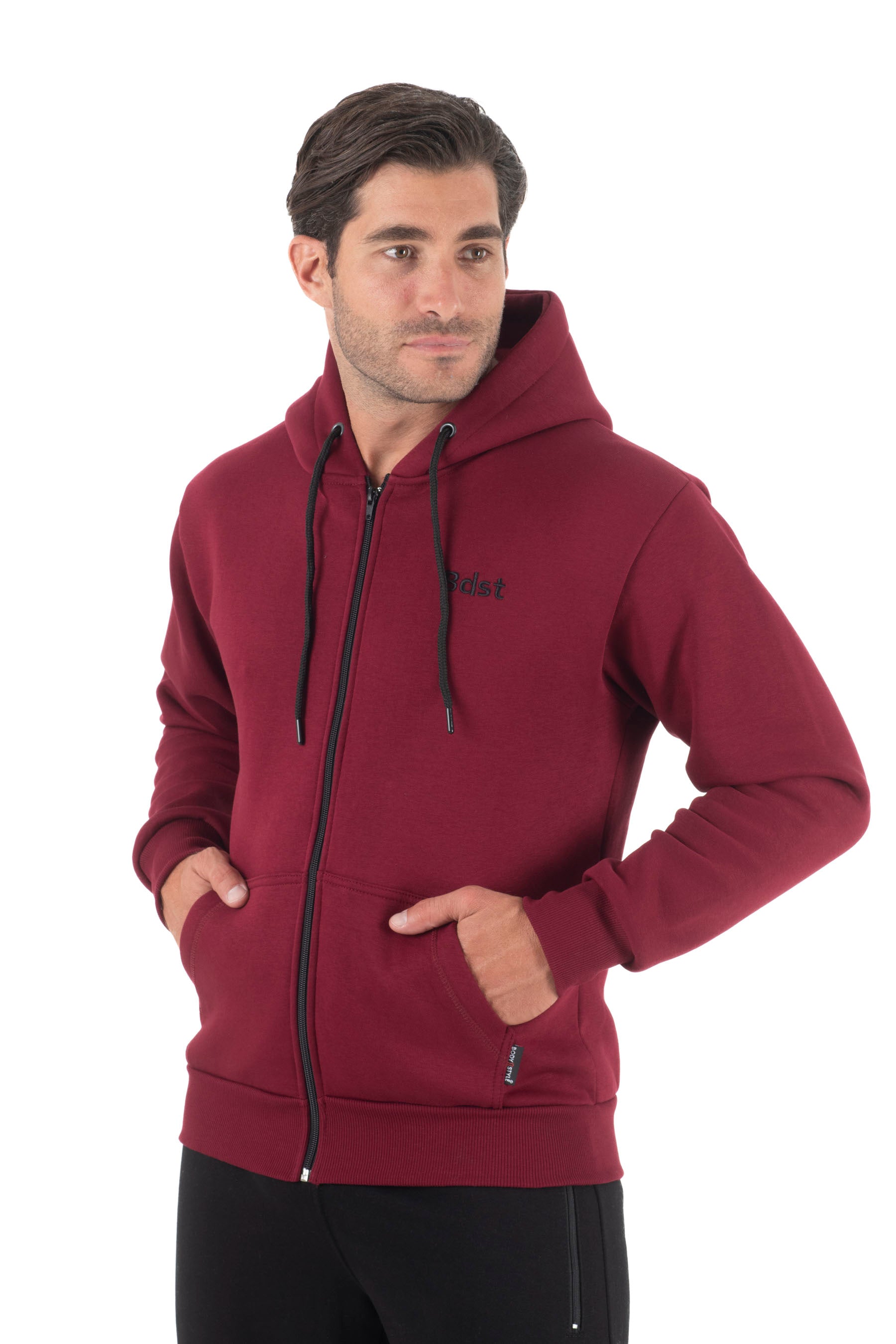 Ανδρική ζακέτα φούτερ με κουκούλα τρίκλωνη (Μπορντό)