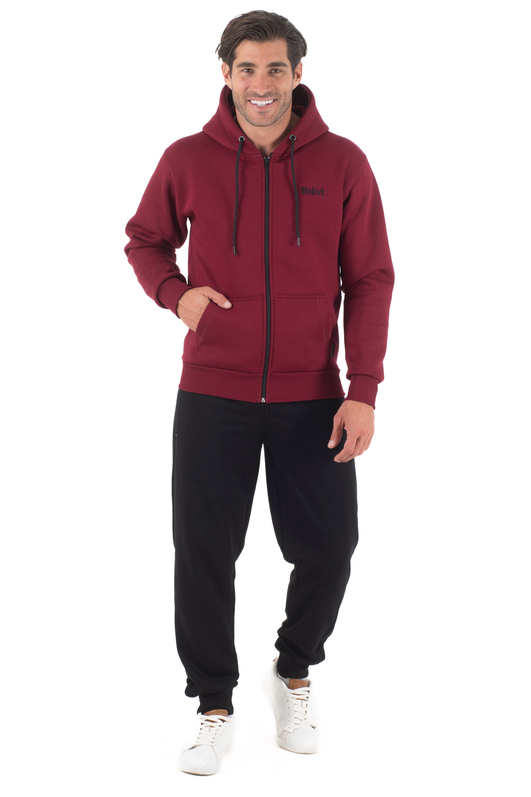Ανδρική ζακέτα φούτερ με κουκούλα τρίκλωνη (Μπορντό)