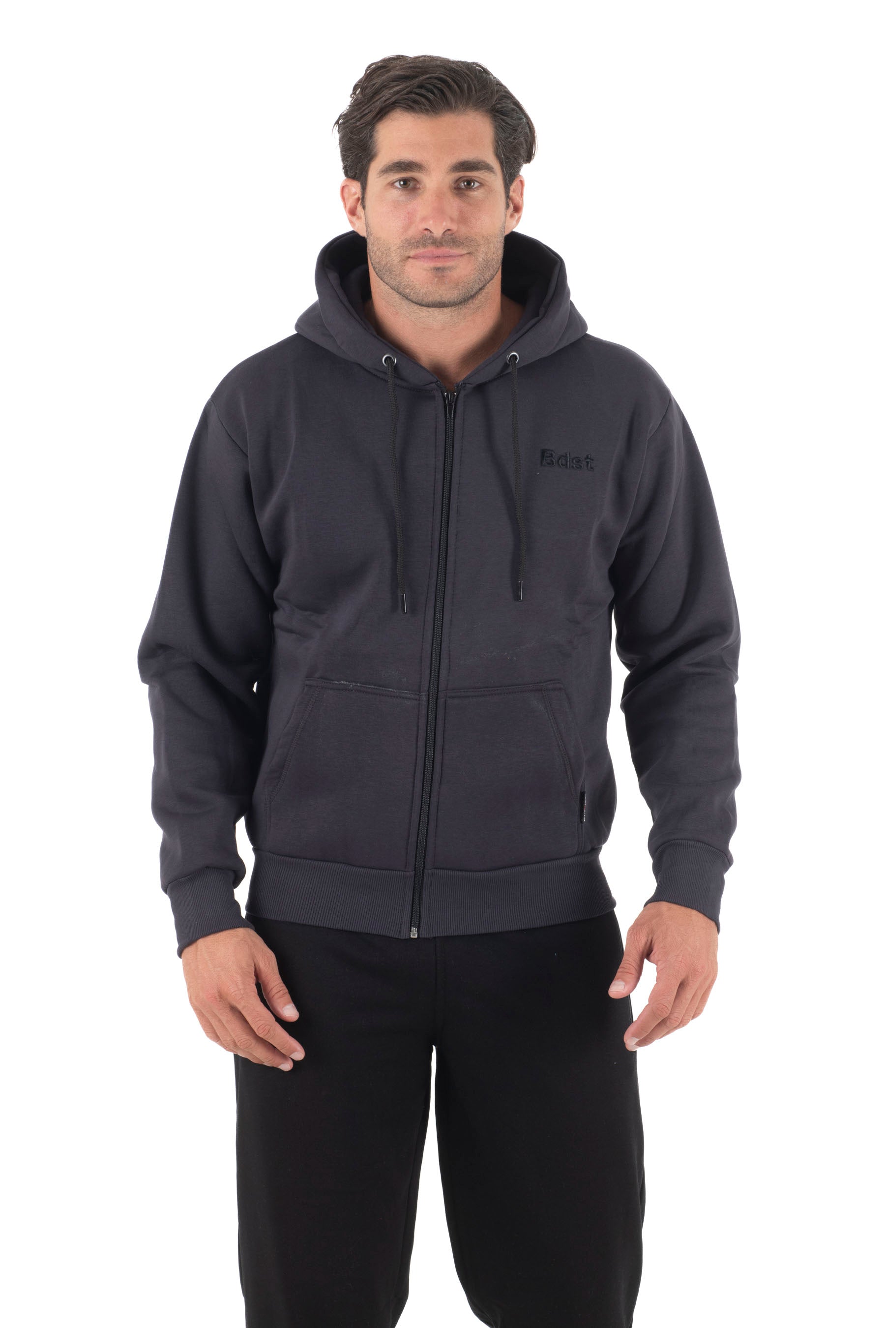 Ανδρική ζακέτα φούτερ με κουκούλα τρίκλωνη (Μολυβί)