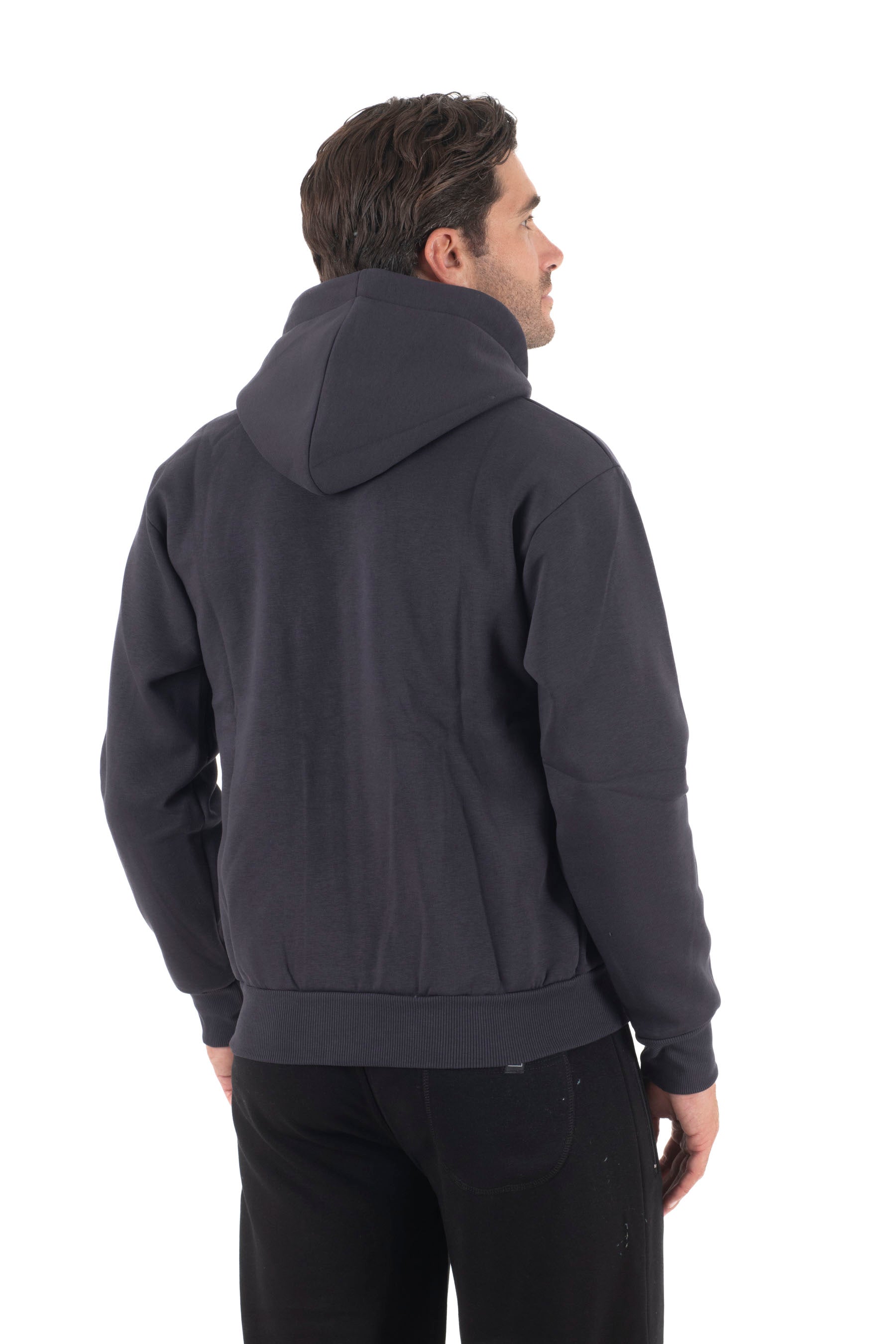 Ανδρική ζακέτα φούτερ με κουκούλα τρίκλωνη (Μολυβί)