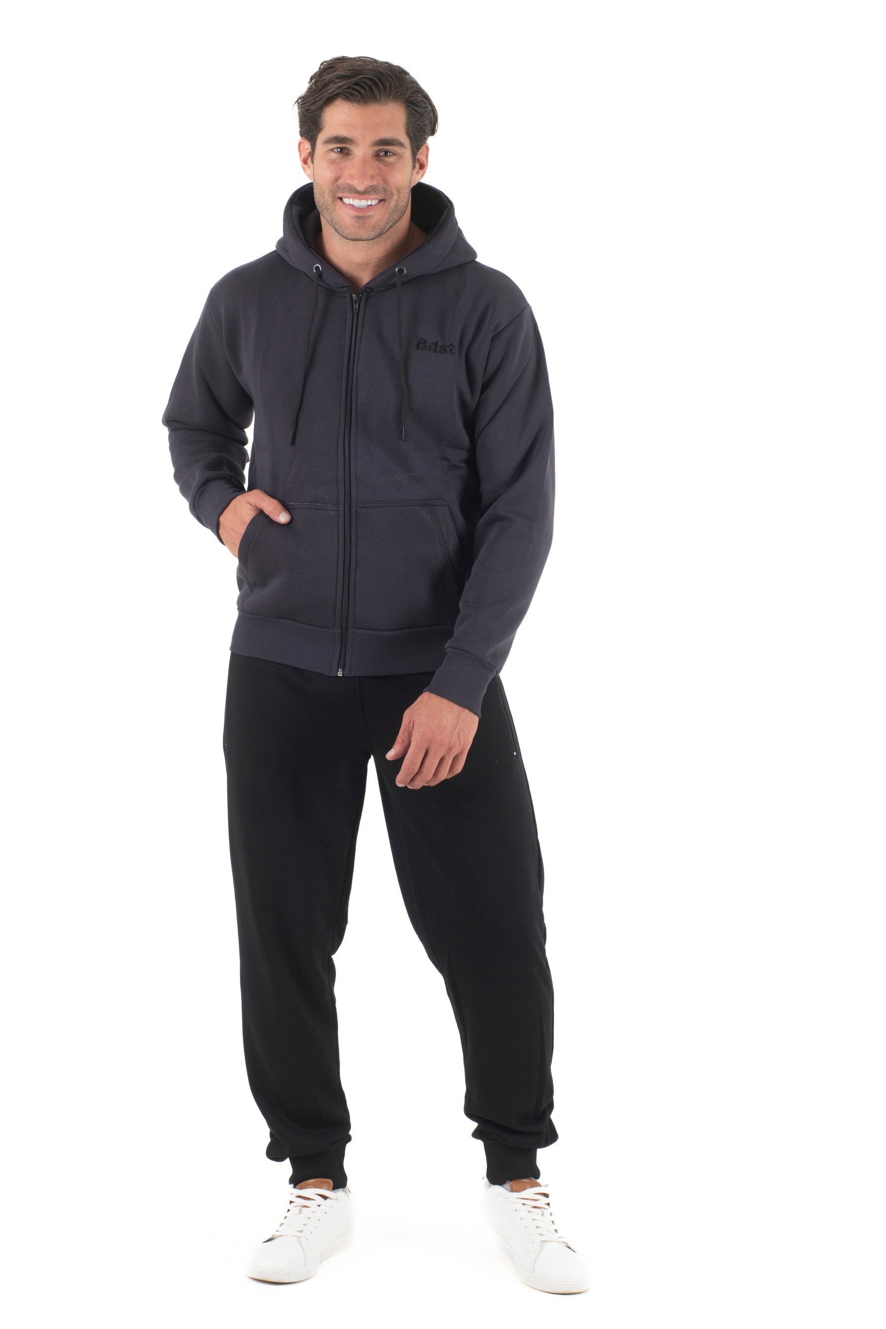 Ανδρική ζακέτα φούτερ με κουκούλα τρίκλωνη (Μολυβί)