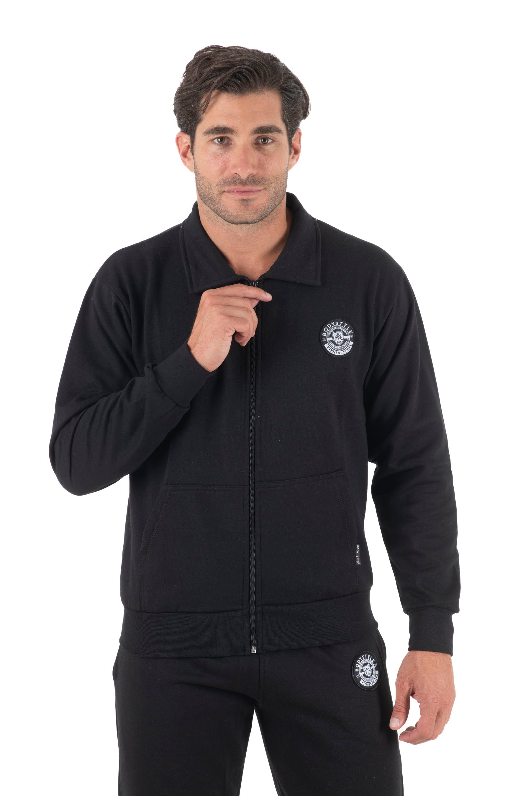 Ανδρική ζακέτα γιακά φούτερ δίκλωνη (Μαύρο)