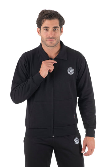Ανδρική ζακέτα γιακά φούτερ δίκλωνη (Μαύρο)