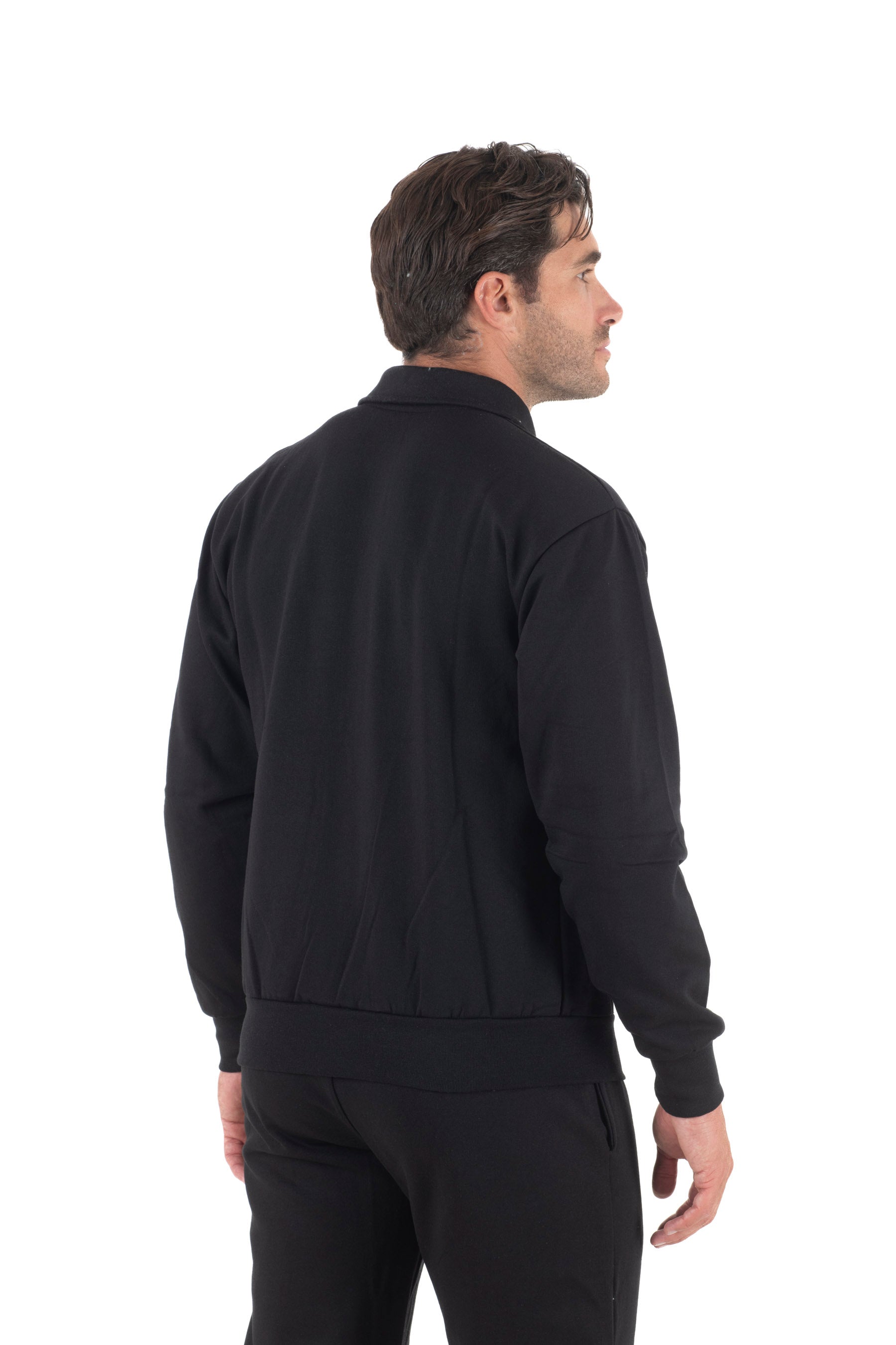 Ανδρική ζακέτα γιακά φούτερ δίκλωνη (Μαύρο)