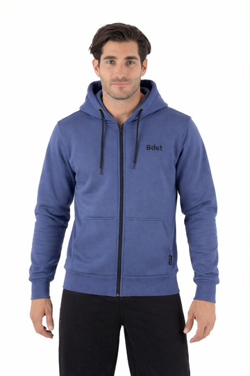Ανδρική ζακέτα φούτερ με κουκούλα τρίκλωνη (Indigo)