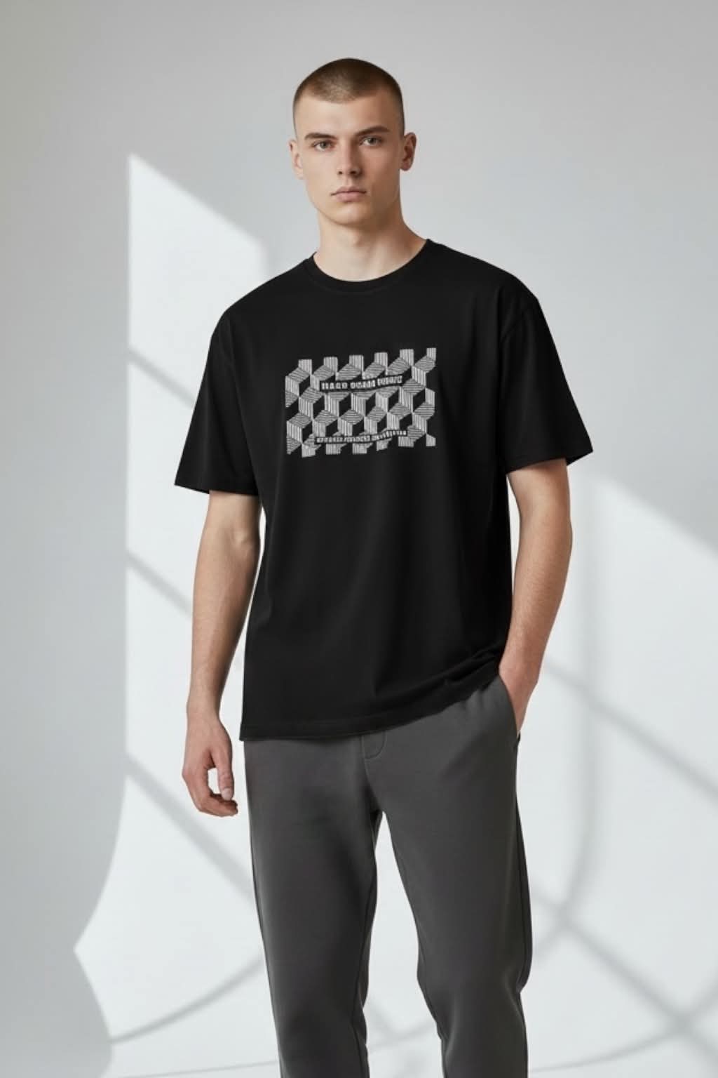 Ανδρικό T-shirt με στάμπα (Μαύρο)