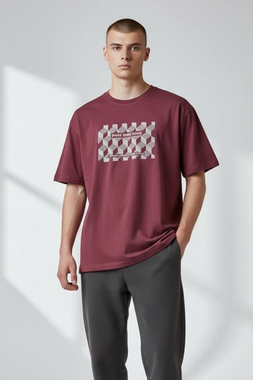 Ανδρικό T-shirt με στάμπα (Μπορντό)