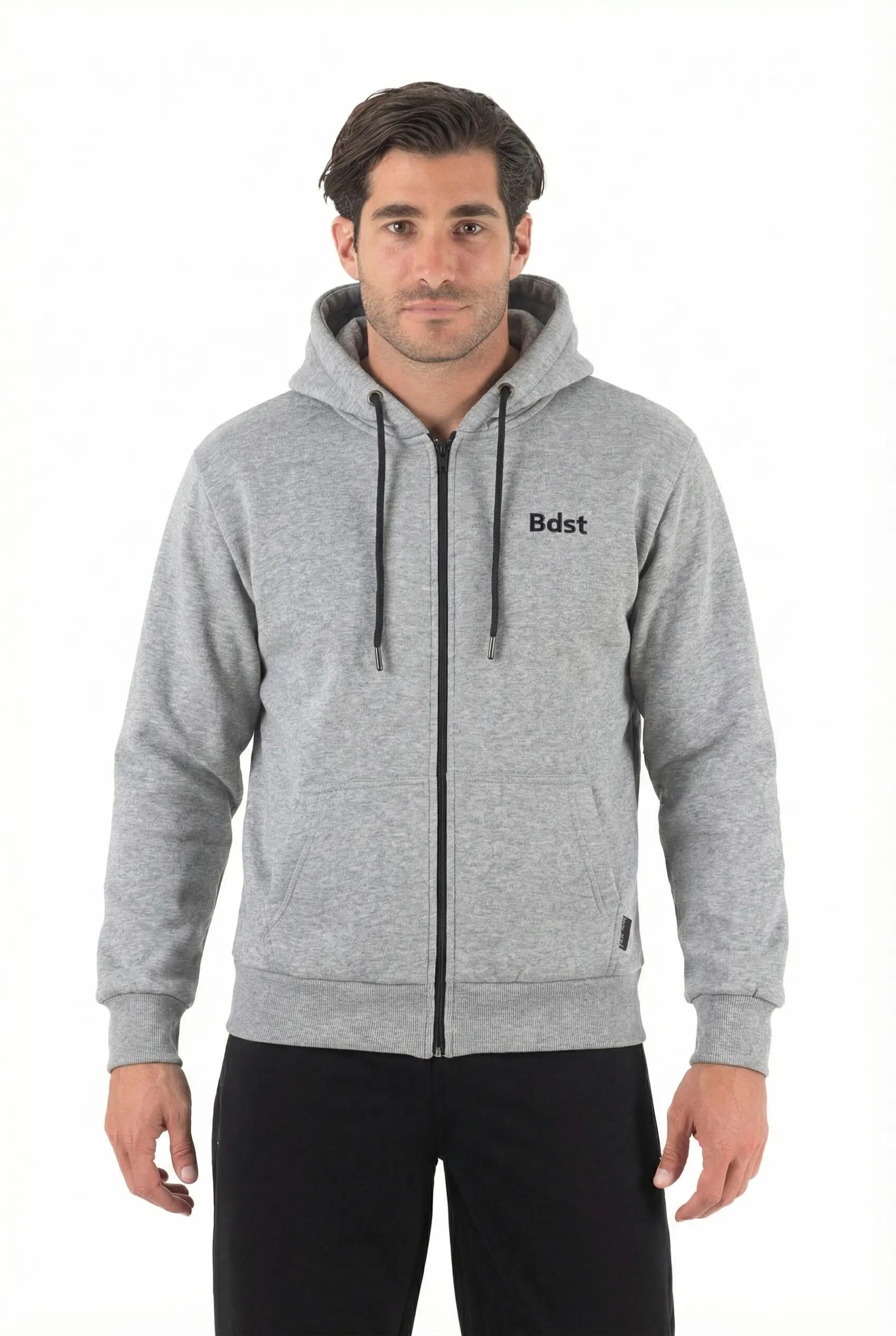 Ανδρική ζακέτα φούτερ με κουκούλα τρίκλωνη (Γκρι)