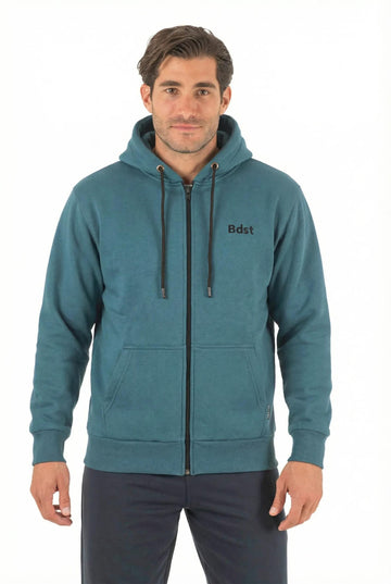 Ανδρική ζακέτα φούτερ με κουκούλα τρίκλωνη (Πετρόλ)