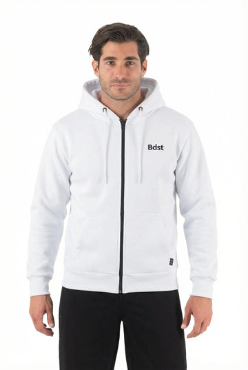 Ανδρική ζακέτα φούτερ με κουκούλα τρίκλωνη (Λευκό)